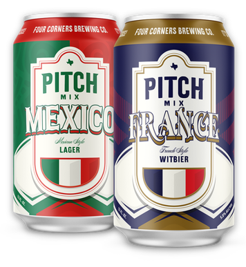 Four Corners Brewing Co. Pitch Mix beers including Mexican-style lager and French-style witbier created for the World Cup