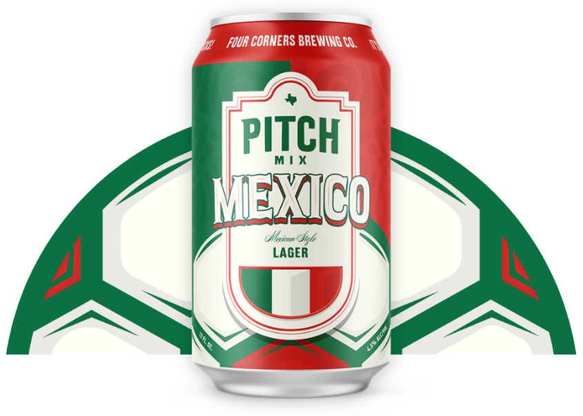 Four Corners Brewing Co. Pitch Mix Mexican-style lager can inspired by Mexico for the World Cup beer variety pack