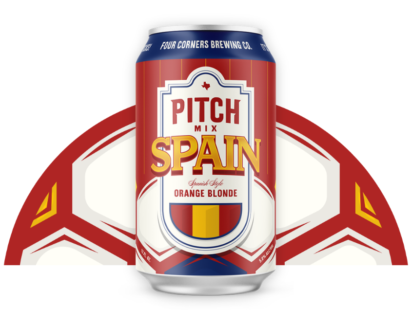 Four Corners Brewing Co. Pitch Mix Spanish orange blonde can inspired by Spain for the World Cup beer variety pack