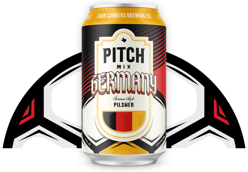 Four Corners Brewing Co. Pitch Mix German pilsner can inspired by Germany for the World Cup beer variety pack